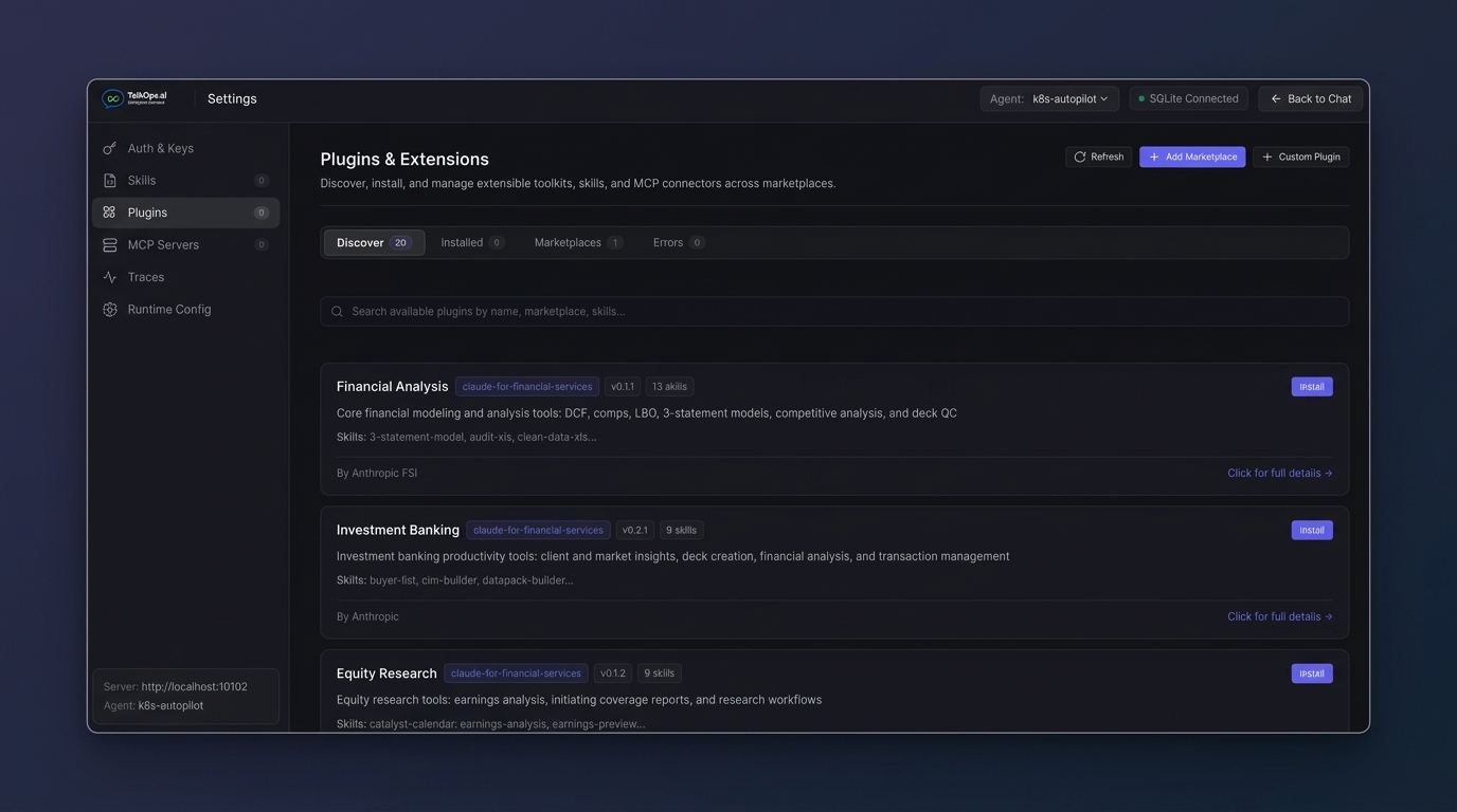 Plugins & Extensions — discover and install plugins from the marketplace